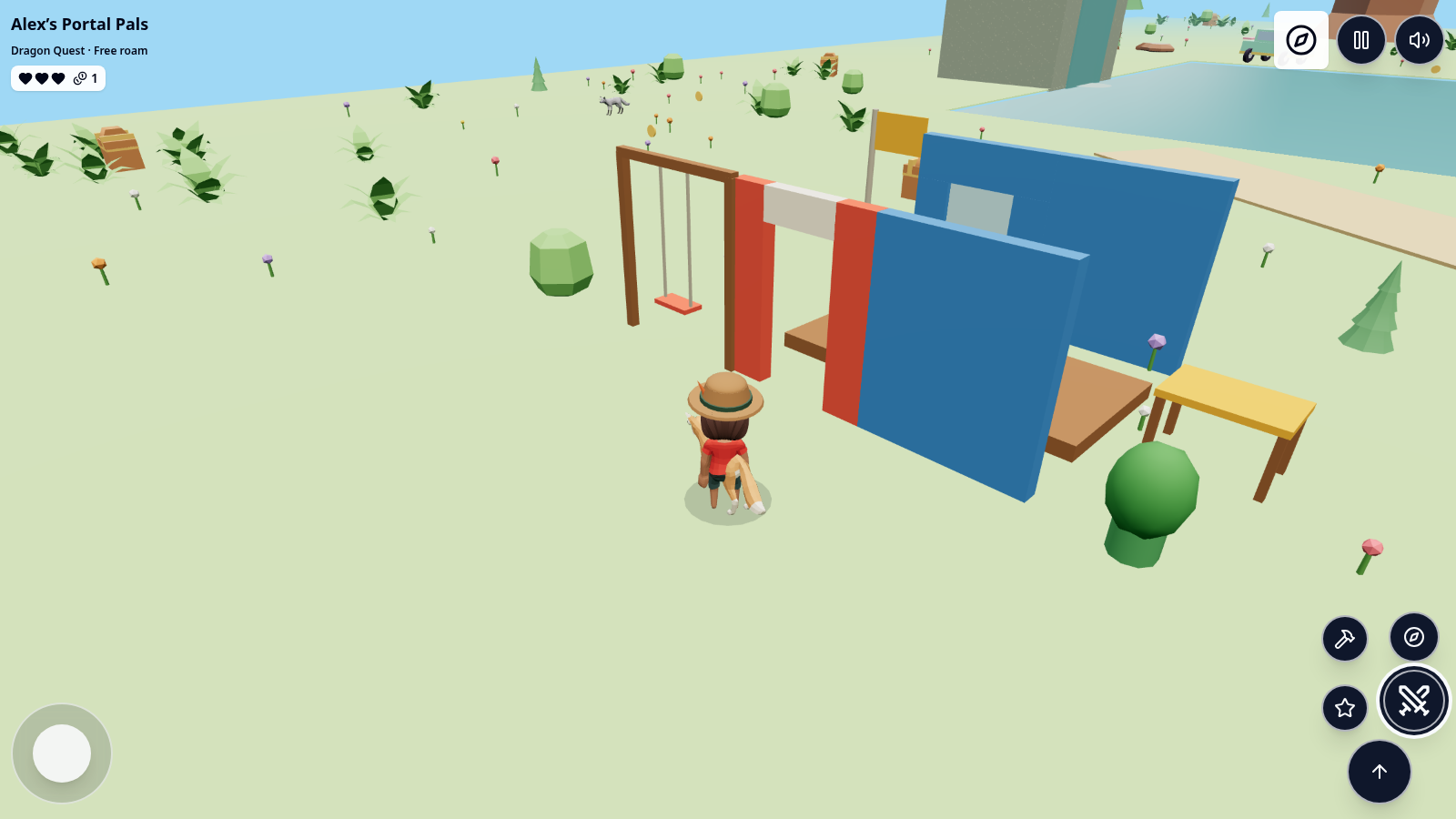 Walls, a window and doorway placed in the game's building area